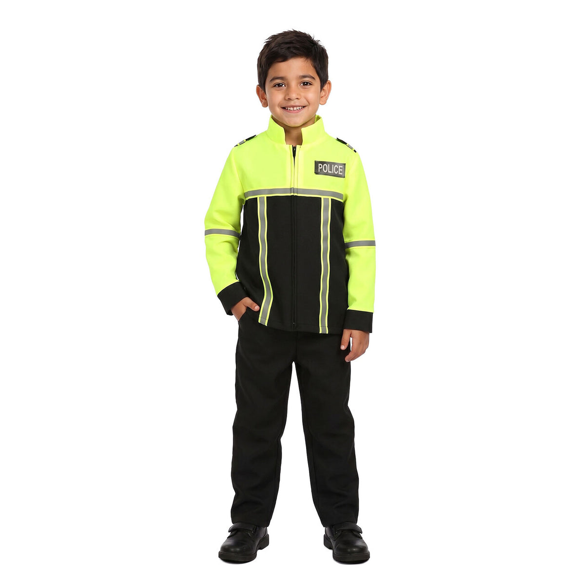 Op deze afbeelding zie je een Kostuums, van het merk Wilbers. Halt! Politie Jas Kind