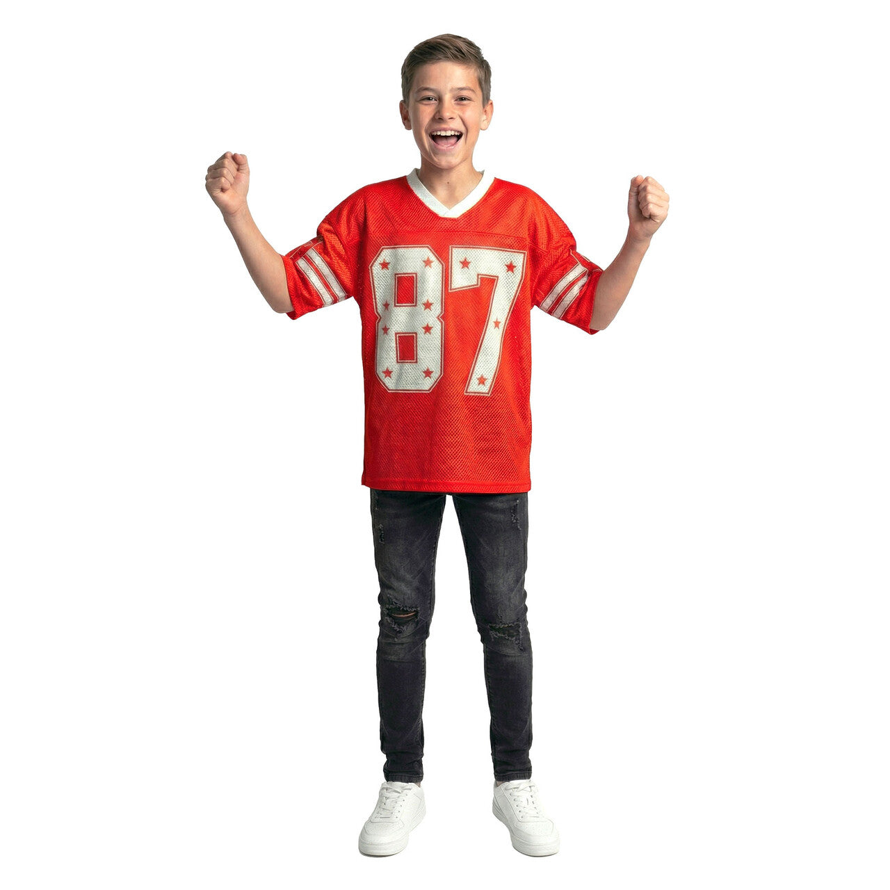 Op deze afbeelding zie je een Kostuums, van het merk Wilbers. Sky Star IJshockeyshirt Rood (Oversized) Kind