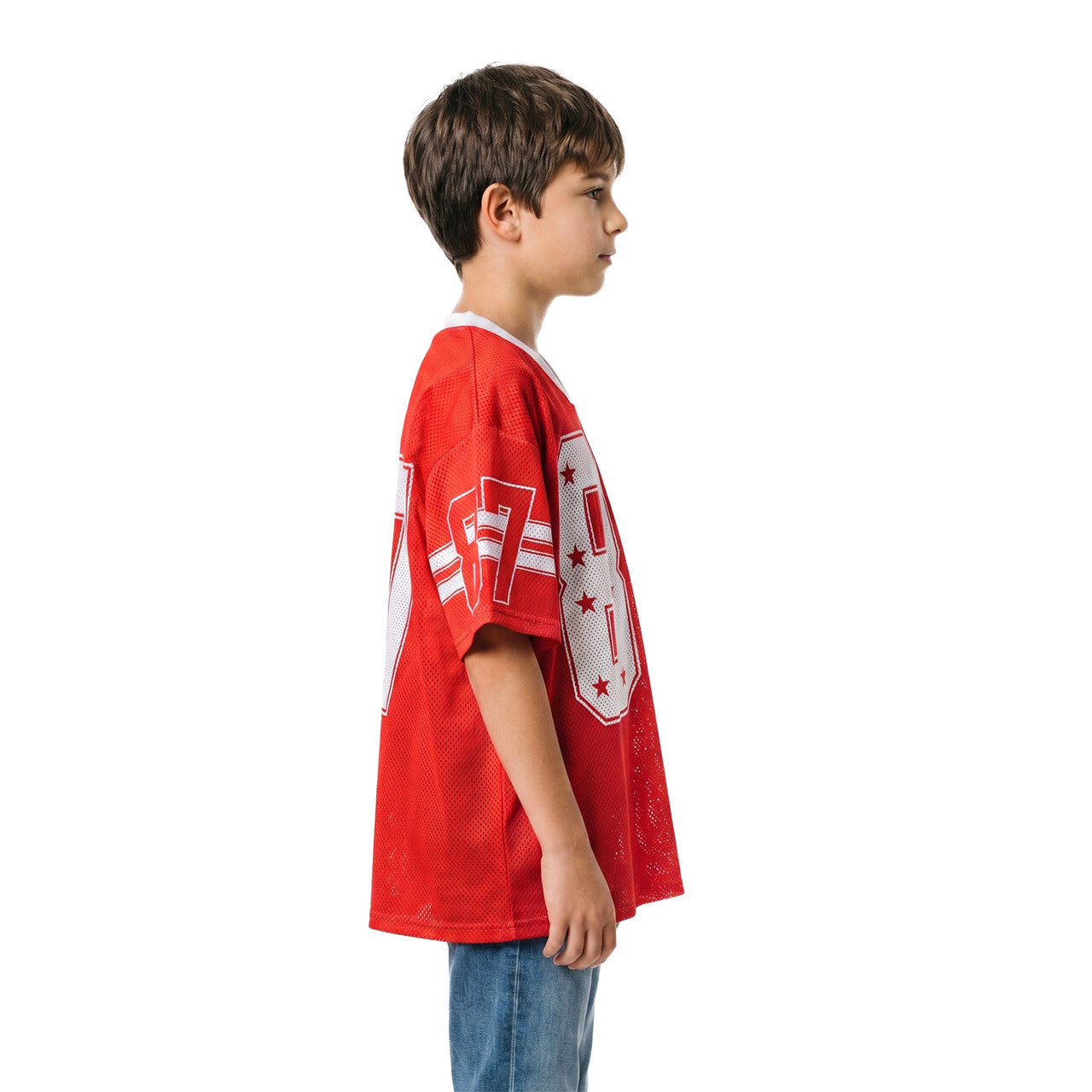Op deze afbeelding zie je een Kostuums, van het merk Wilbers. Sky Star IJshockeyshirt Rood (Oversized) Kind
