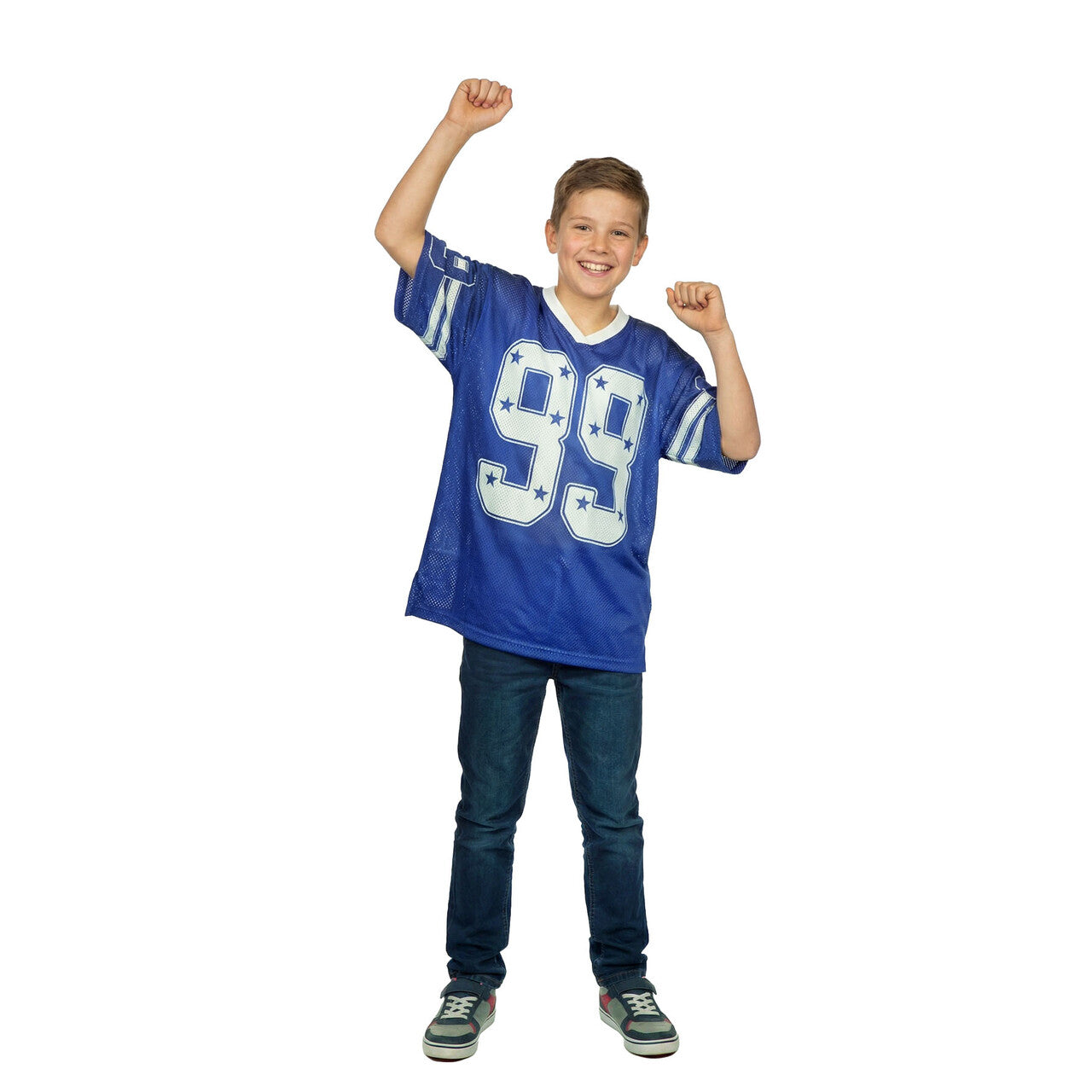 Op deze afbeelding zie je een Kostuums, van het merk Wilbers. Sky Star IJshockeyshirt Blauw (Oversized) Kind Kostuum