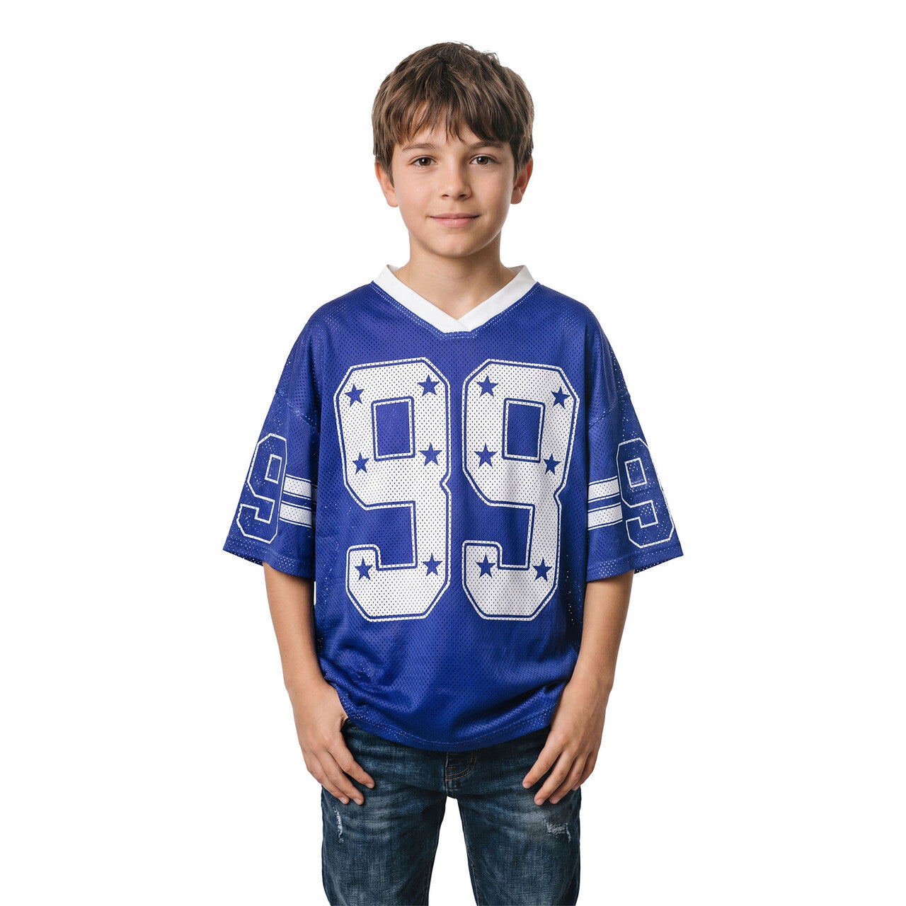 Op deze afbeelding zie je een Kostuums, van het merk Wilbers. Sky Star IJshockeyshirt Blauw (Oversized) Kind Kostuum