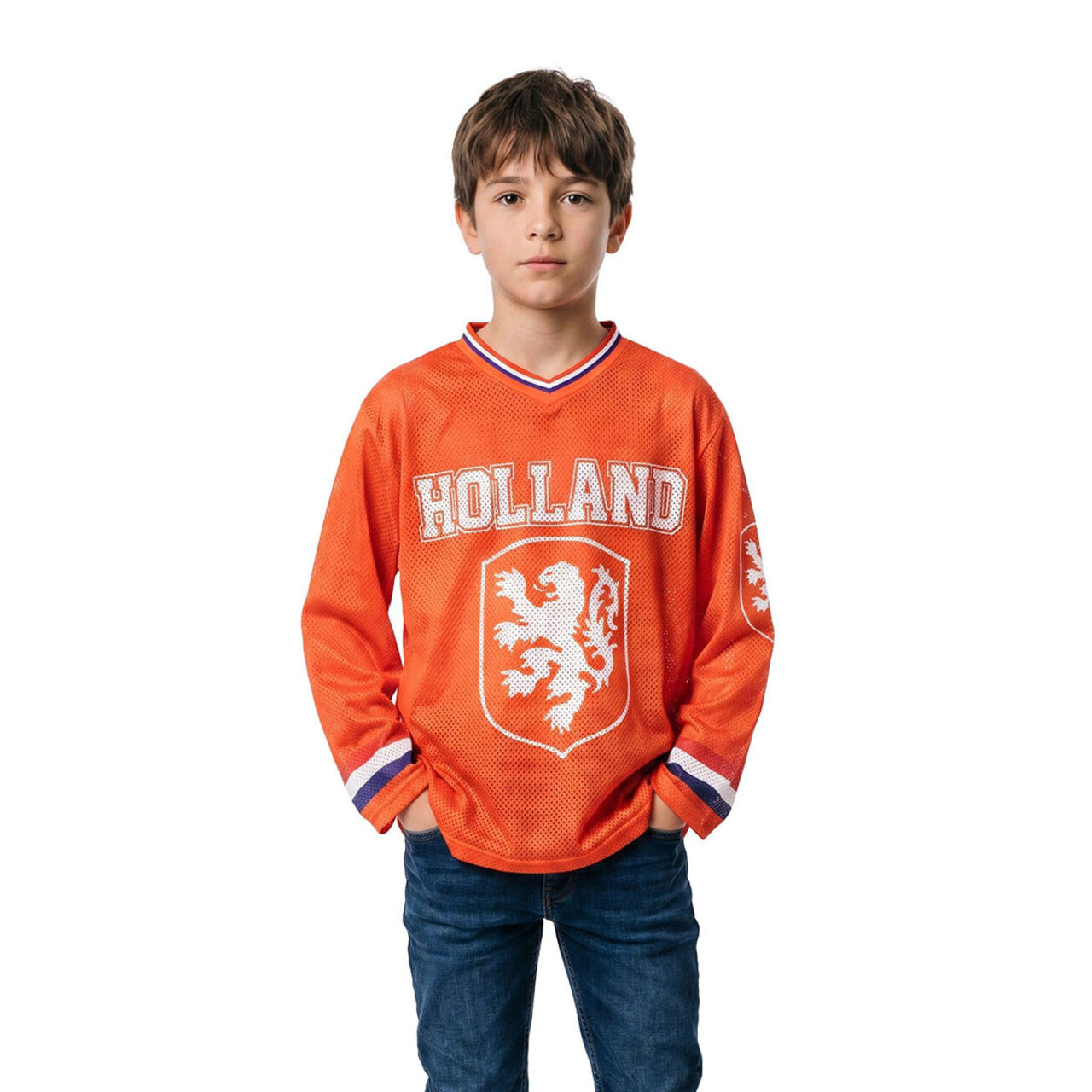 Op deze afbeelding zie je een Kostuums, van het merk Wilbers. IJshockeyshirt Holland Lange Mouwen (Oversized) Kind