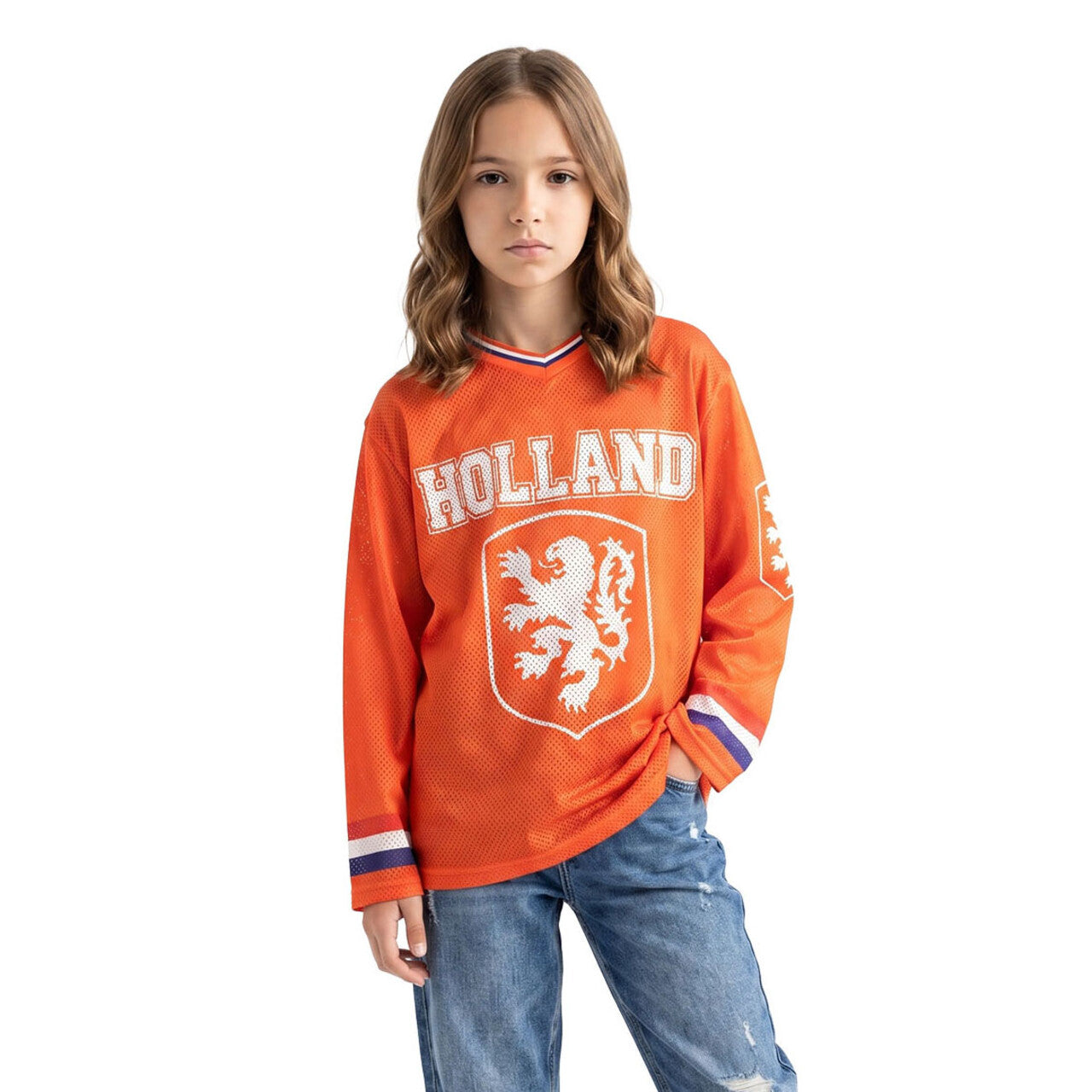 Op deze afbeelding zie je een Kostuums, van het merk Wilbers. IJshockeyshirt Holland Lange Mouwen (Oversized) Kind