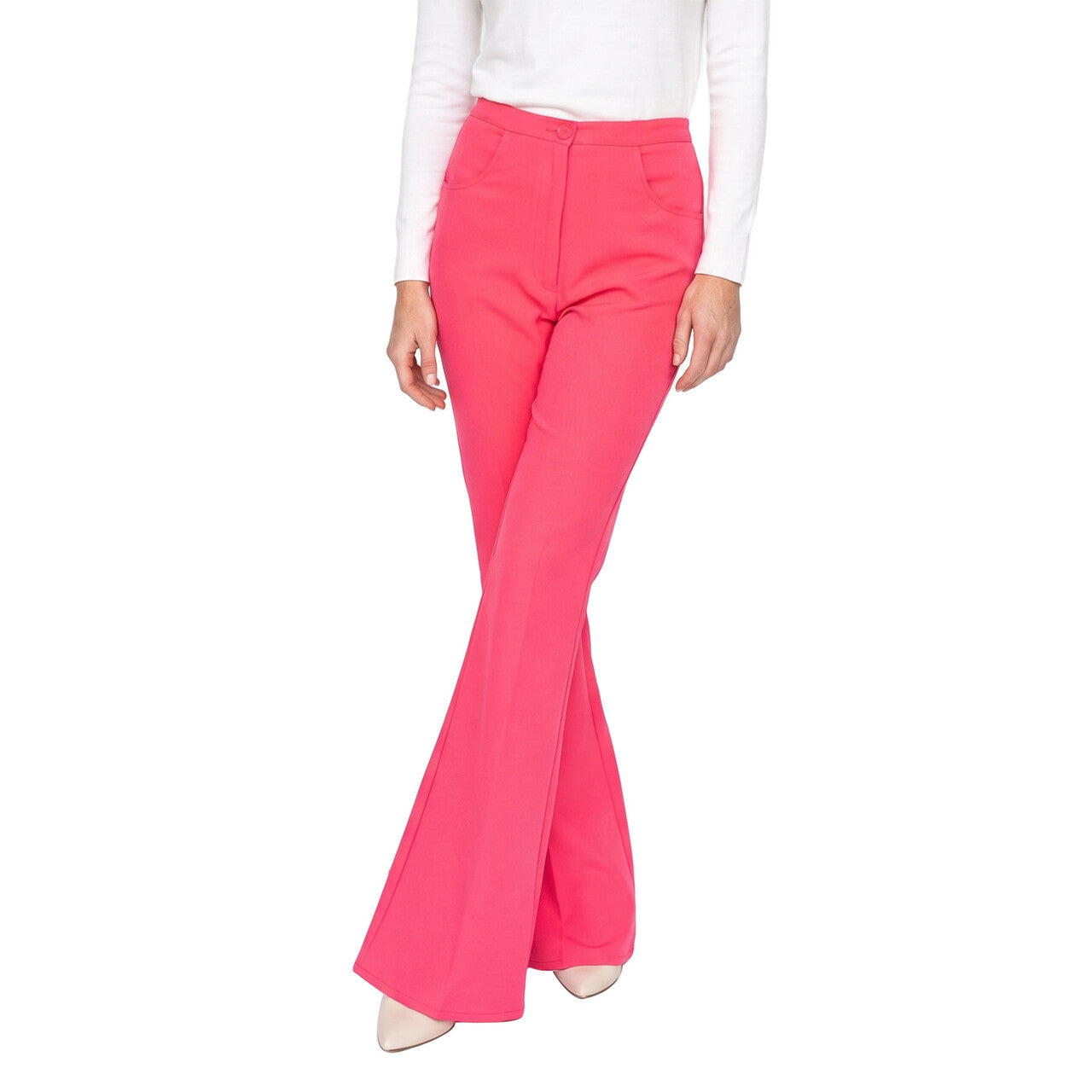 Op deze afbeelding zie je een Kostuums, van het merk Wilbers. Wijde Pijpen Broek Roze So 70S Party Vrouw