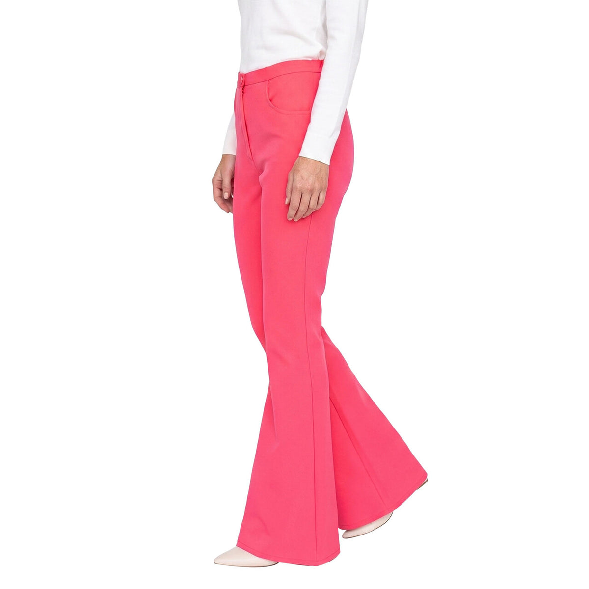 Op deze afbeelding zie je een Kostuums, van het merk Wilbers. Wijde Pijpen Broek Roze So 70S Party Vrouw