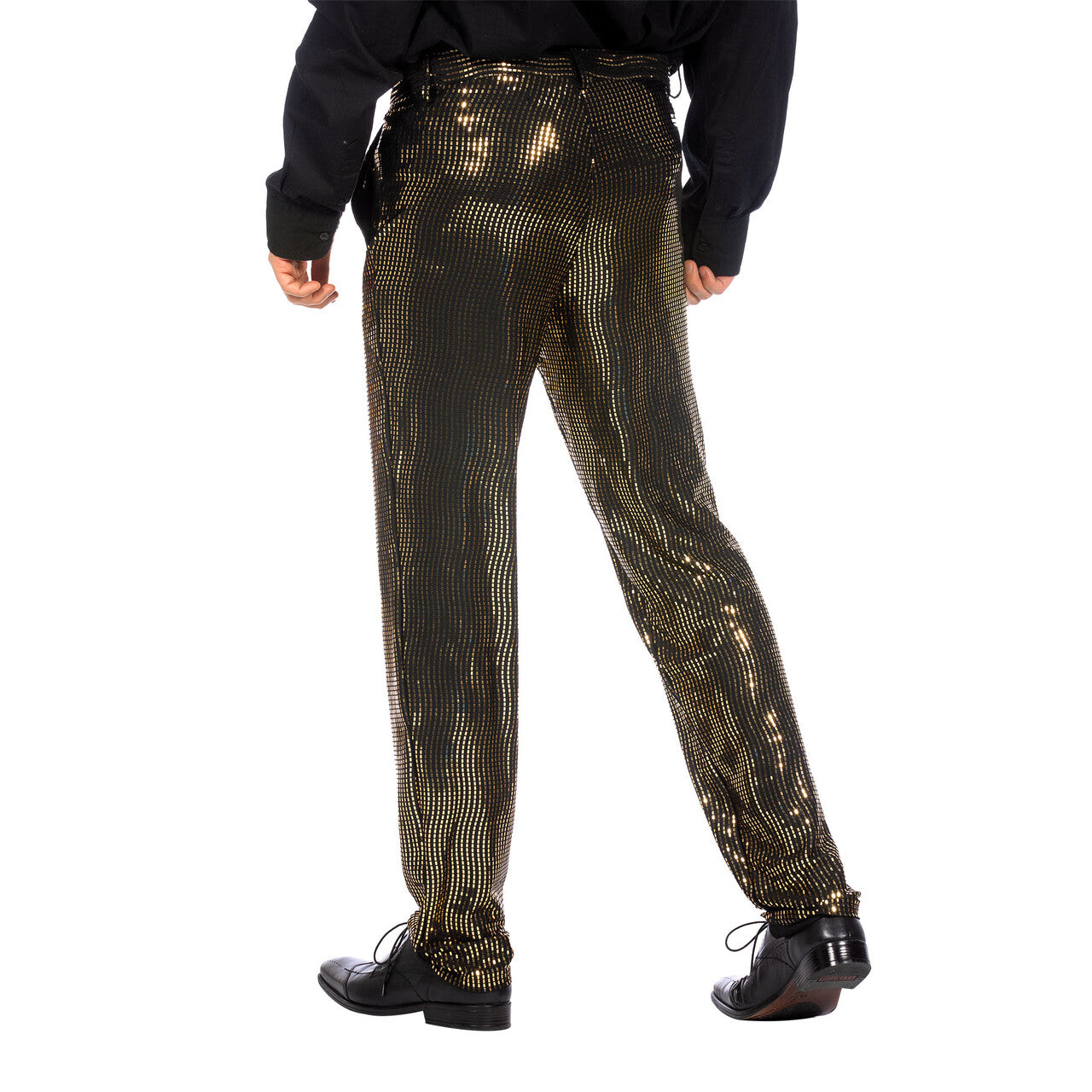 Op deze afbeelding zie je een Kostuums, van het merk Wilbers. Broek Metallic Gouden Disco Man