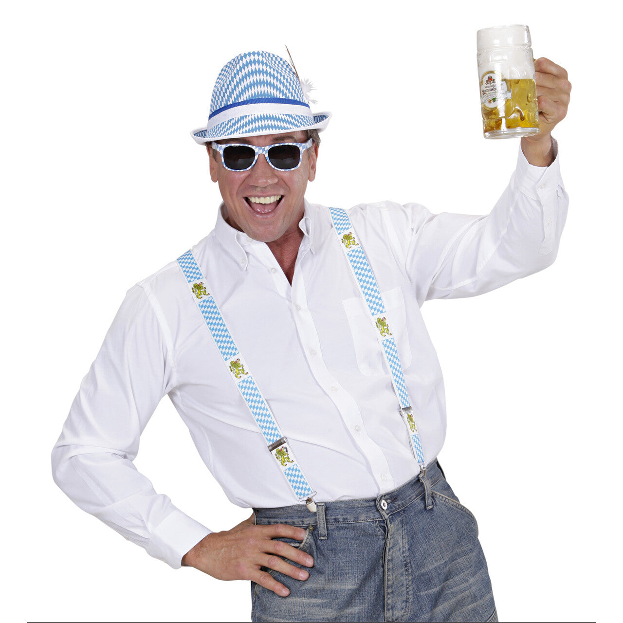 Op deze afbeelding zie je een Accessoires, van het merk Widmann. Beiers Hoedje Bayern Print Met Veer