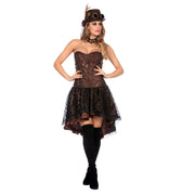 Op deze afbeelding zie je een Kostuums, van het merk Wilbers. Hoog-Laag Rok Steampunk Bruin Vrouw