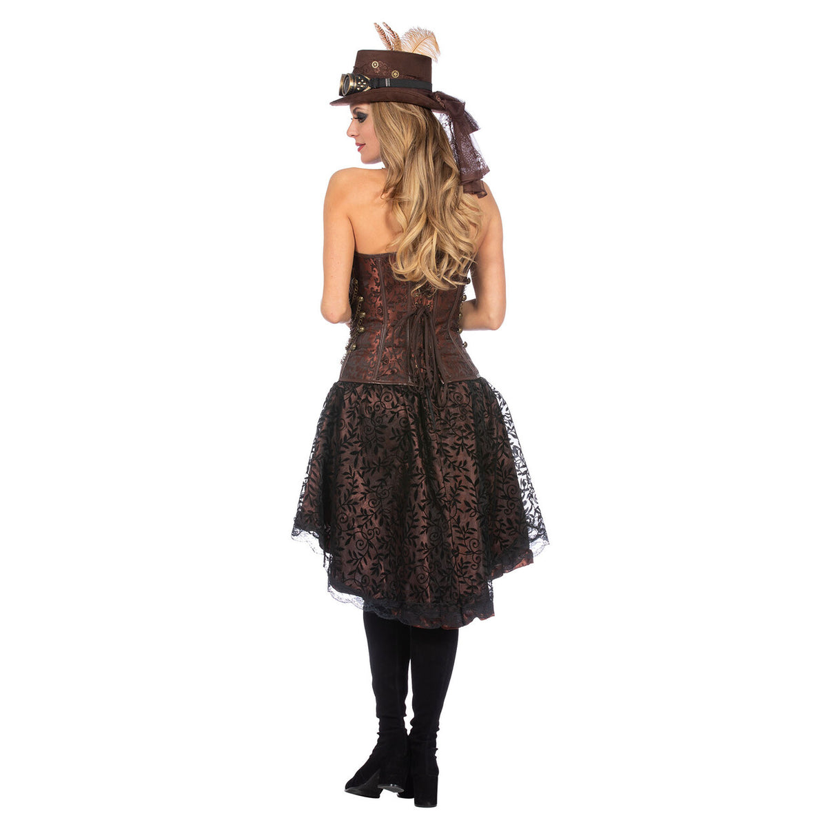 Op deze afbeelding zie je een Kostuums, van het merk Wilbers. Hoog-Laag Rok Steampunk Bruin Vrouw