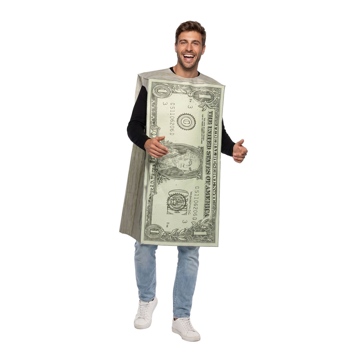 Op deze afbeelding zie je een Kostuums, van het merk Wilbers. Cash Me If You Can Dollar Tuniek Unisex Kostuum