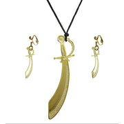 Op deze afbeelding zie je een Accessoires, van het merk Widmann. Piraat Kromzwaard Ketting En Oorringen Goud