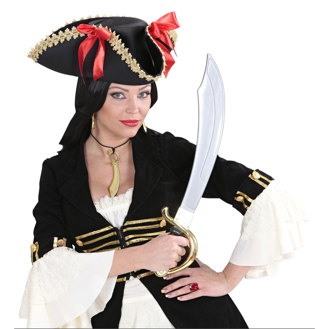 Op deze afbeelding zie je een Accessoires, van het merk Widmann. Piraat Kromzwaard Ketting En Oorringen Goud