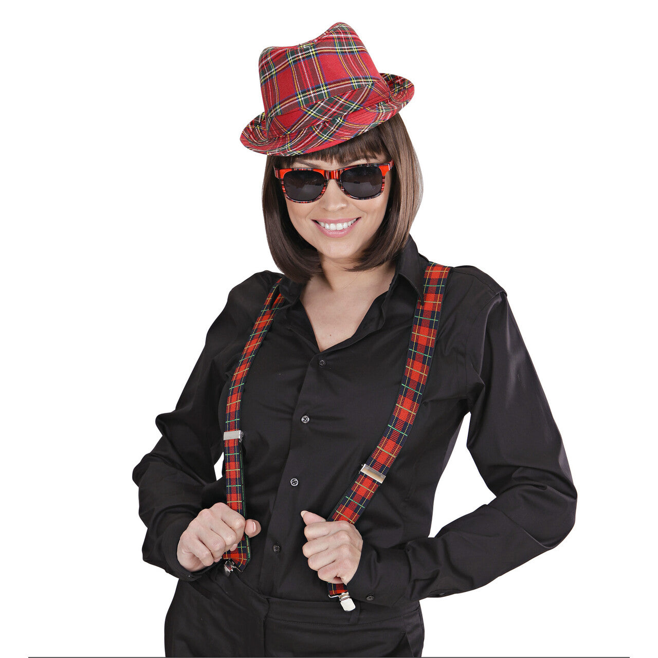 Op deze afbeelding zie je een Accessoires, van het merk Widmann. Bril Schotse Ruit Rood
