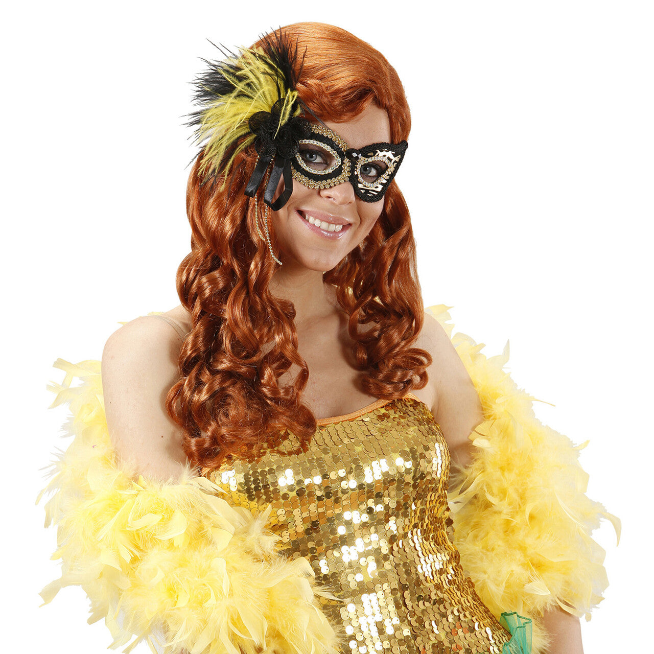 Op deze afbeelding zie je een Accessoires, van het merk Widmann. Oogmasker Tijger Met Roos, Glimmende Stenen En Veren