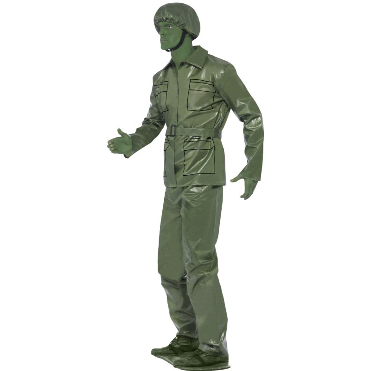 Op deze afbeelding zie je een Kostuums, van het merk Smiffy's. Plastic Groen Soldaatje Man Kostuum