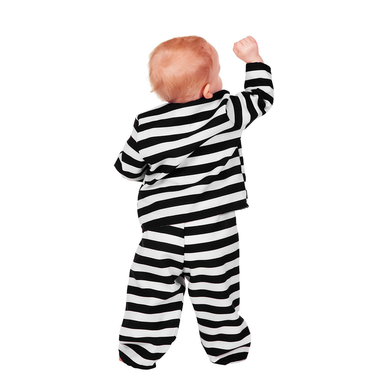 Op deze afbeelding zie je een Kostuums, van het merk Wilbers. Zwart Wit Gestreept Baby Boefje Kind Kostuum