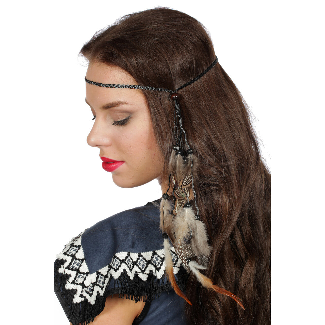 Op deze afbeelding zie je een Accessoires, van het merk Wilbers. Hoofdband Met Veren Indiaan Mooie Nachtegaal