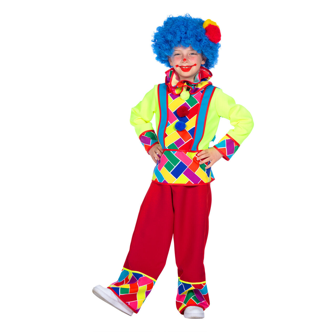 Op deze afbeelding zie je een Kostuums, van het merk Wilbers. Oranje Pierrot Luxe Joker Meisje Kostuum