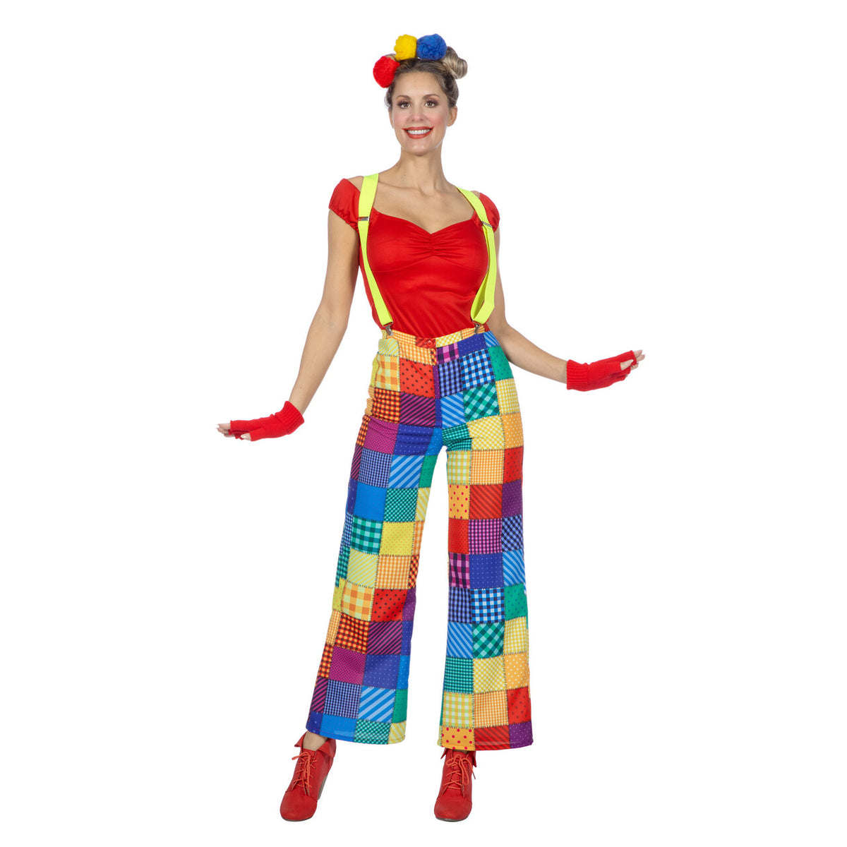 Op deze afbeelding zie je een Kostuums, van het merk Wilbers. Clown Patchwork Broek Vrouw