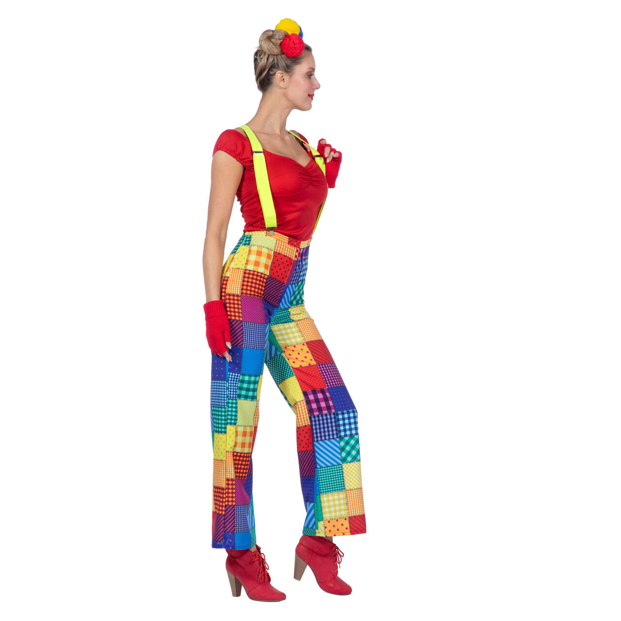 Op deze afbeelding zie je een Kostuums, van het merk Wilbers. Clown Patchwork Broek Vrouw