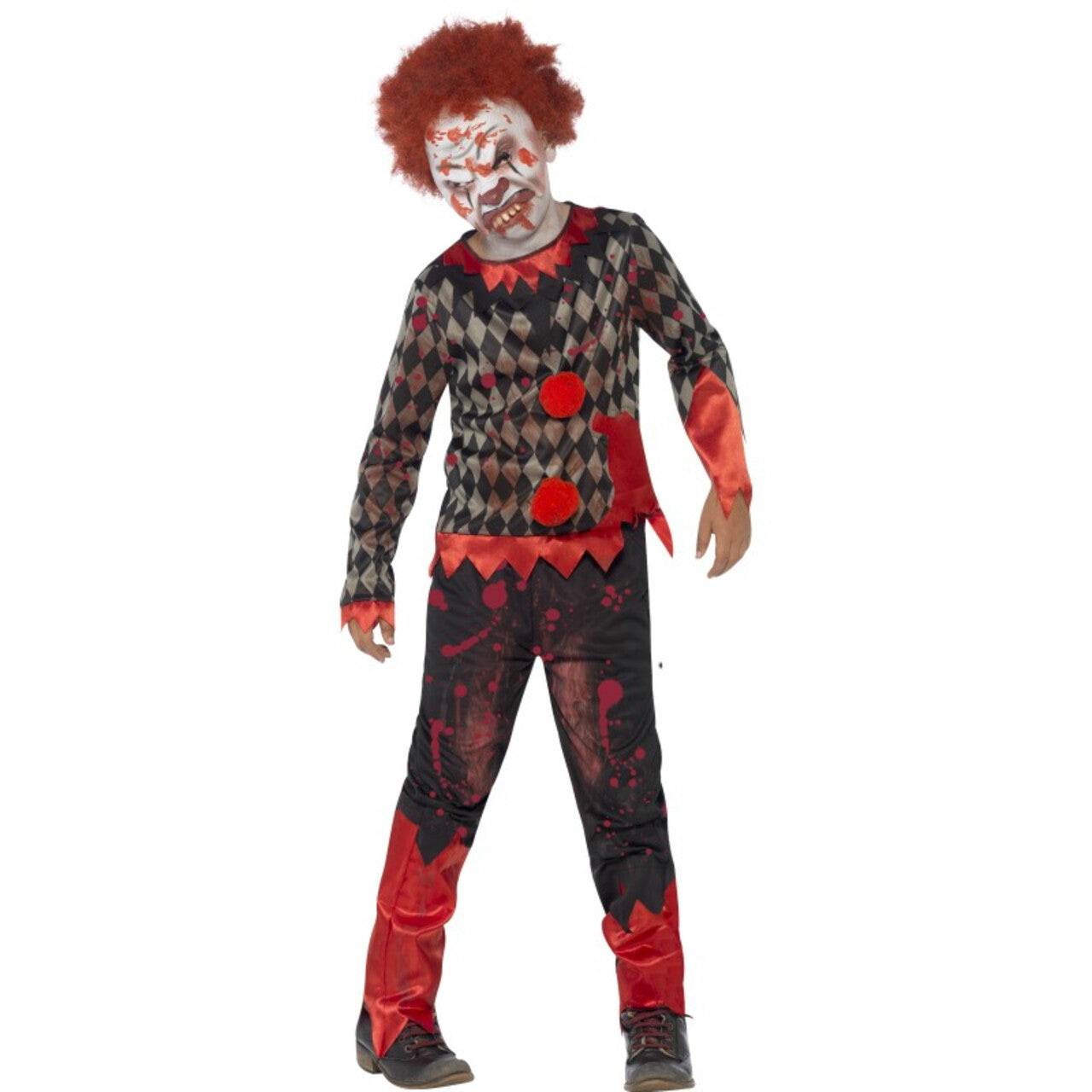 Op deze afbeelding zie je een Kostuums, van het merk Smiffy's. Luxe Zombie Clown Jongen Kostuum