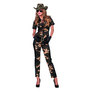 Op deze afbeelding zie je een Kostuums, van het merk Wilbers. Miss Bash Soldate Leger Catsuit Met Groene Camouflage Print Vrouw Kostuum
