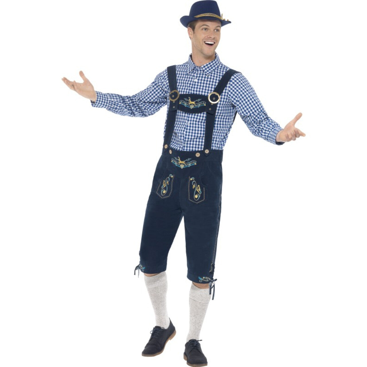 Op deze afbeelding zie je een Kostuums, van het merk Smiffy's. Luxe Beierse Lederhosen Met Hemd Rutger Man Kostuum