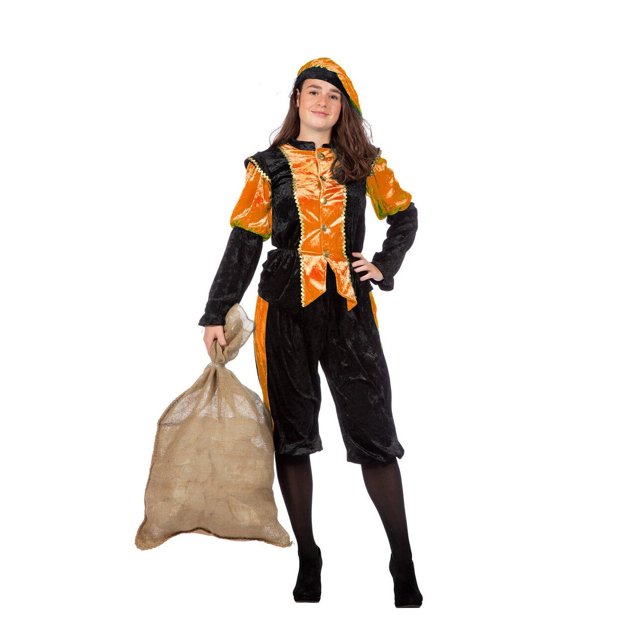 Op deze afbeelding zie je een Kostuums, van het merk Wilbers. Oranje Piet Pansamt Budget Kostuum