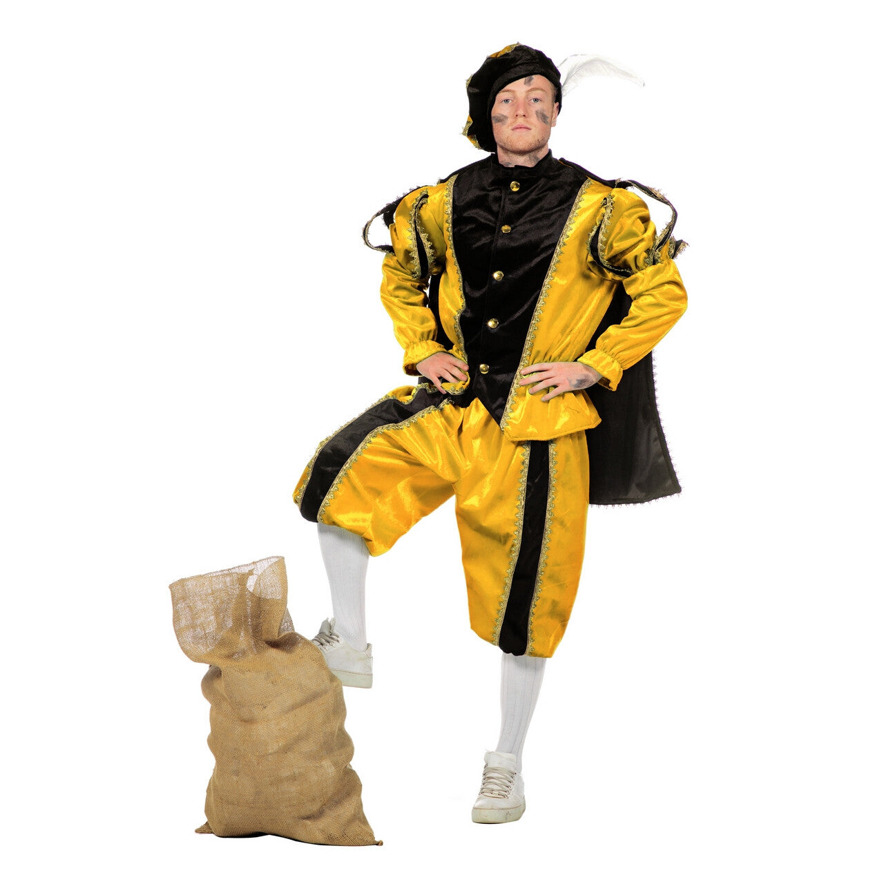 Op deze afbeelding zie je een Kostuums, van het merk Wilbers. Gele Piet Pietenpak Kostuum