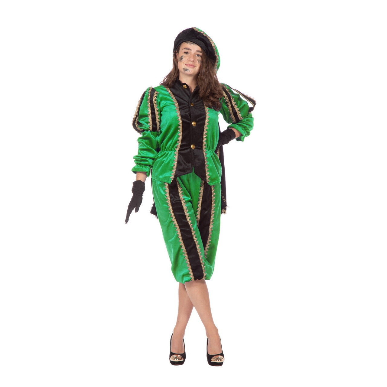 Op deze afbeelding zie je een Kostuums, van het merk Wilbers. Groene Piet Pietenpak Kostuum