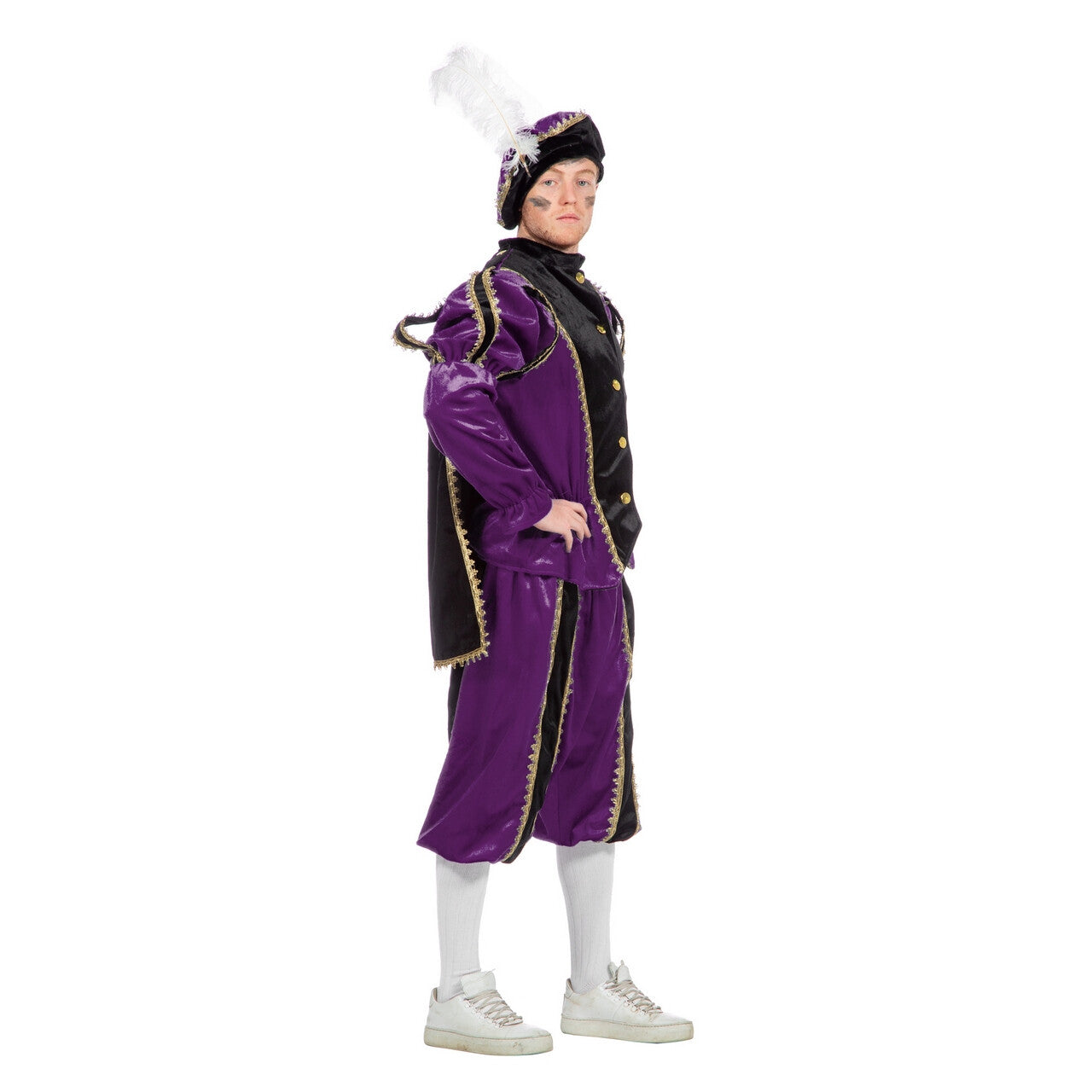 Op deze afbeelding zie je een Kostuums, van het merk Wilbers. Paarse Piet Pietenpak Kostuum