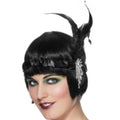 Schwarzes Satin-Stirnband Mit Feder