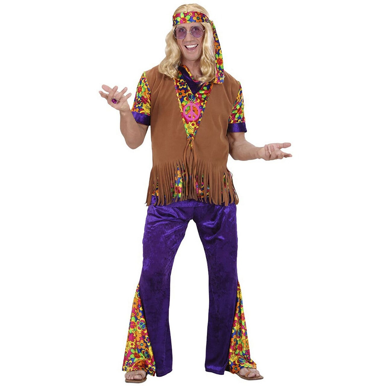 Op deze afbeelding zie je een Kostuums, van het merk Widmann. Hippie Vest Met Hoofdband Suedelook Man