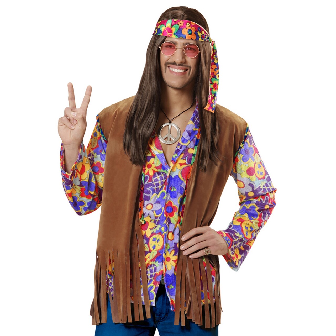 Op deze afbeelding zie je een Kostuums, van het merk Widmann. Hippie Vest Met Hoofdband Suedelook Man
