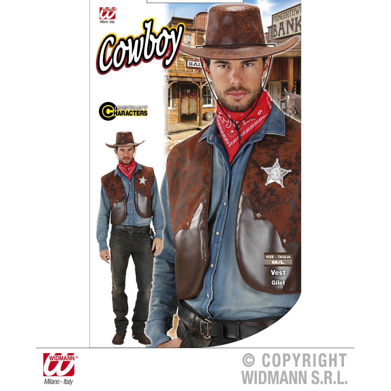 Op deze afbeelding zie je een Kostuums, van het merk Widmann. Cowboy Vest Man