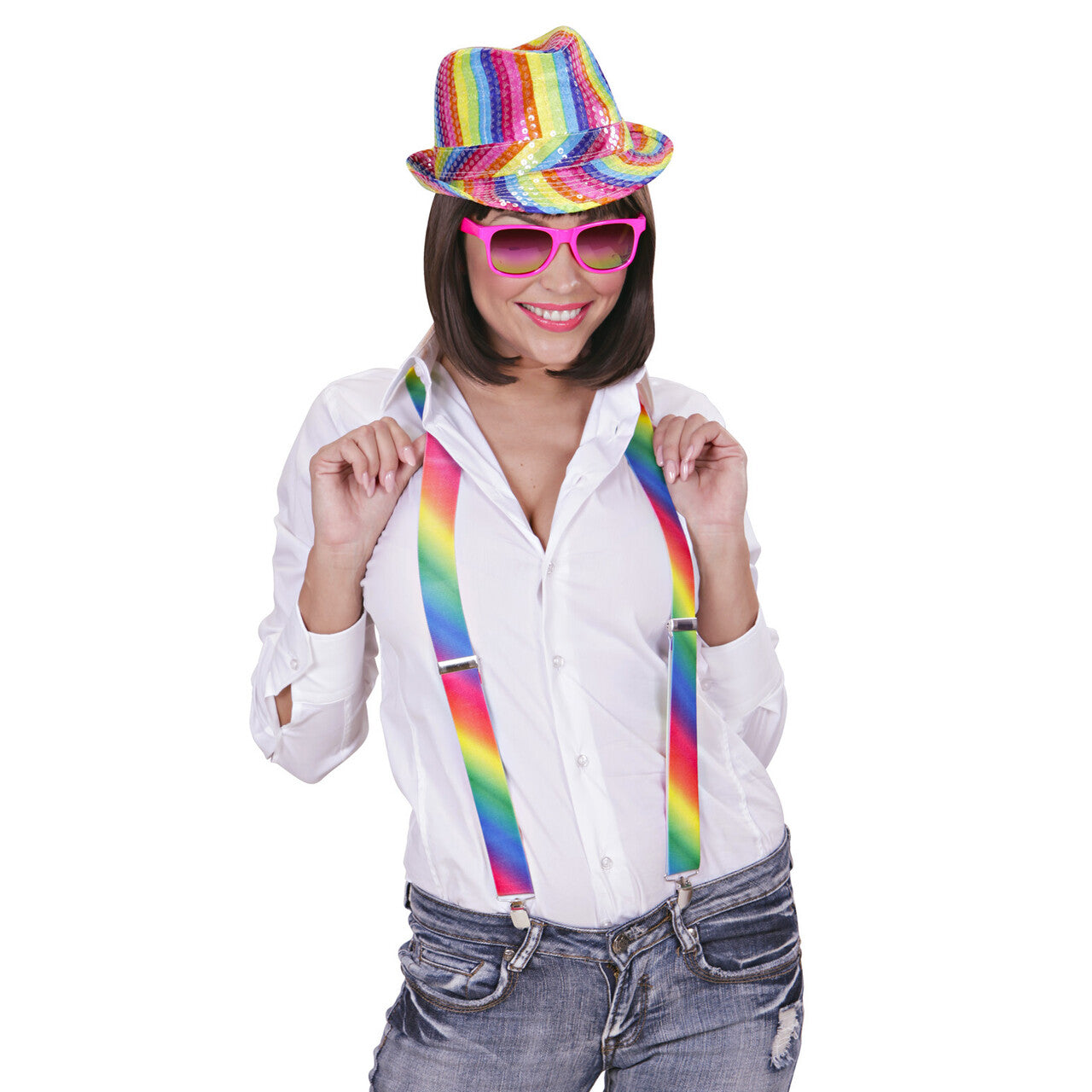 Op deze afbeelding zie je een Accessoires, van het merk Widmann. Bretels Regenboog