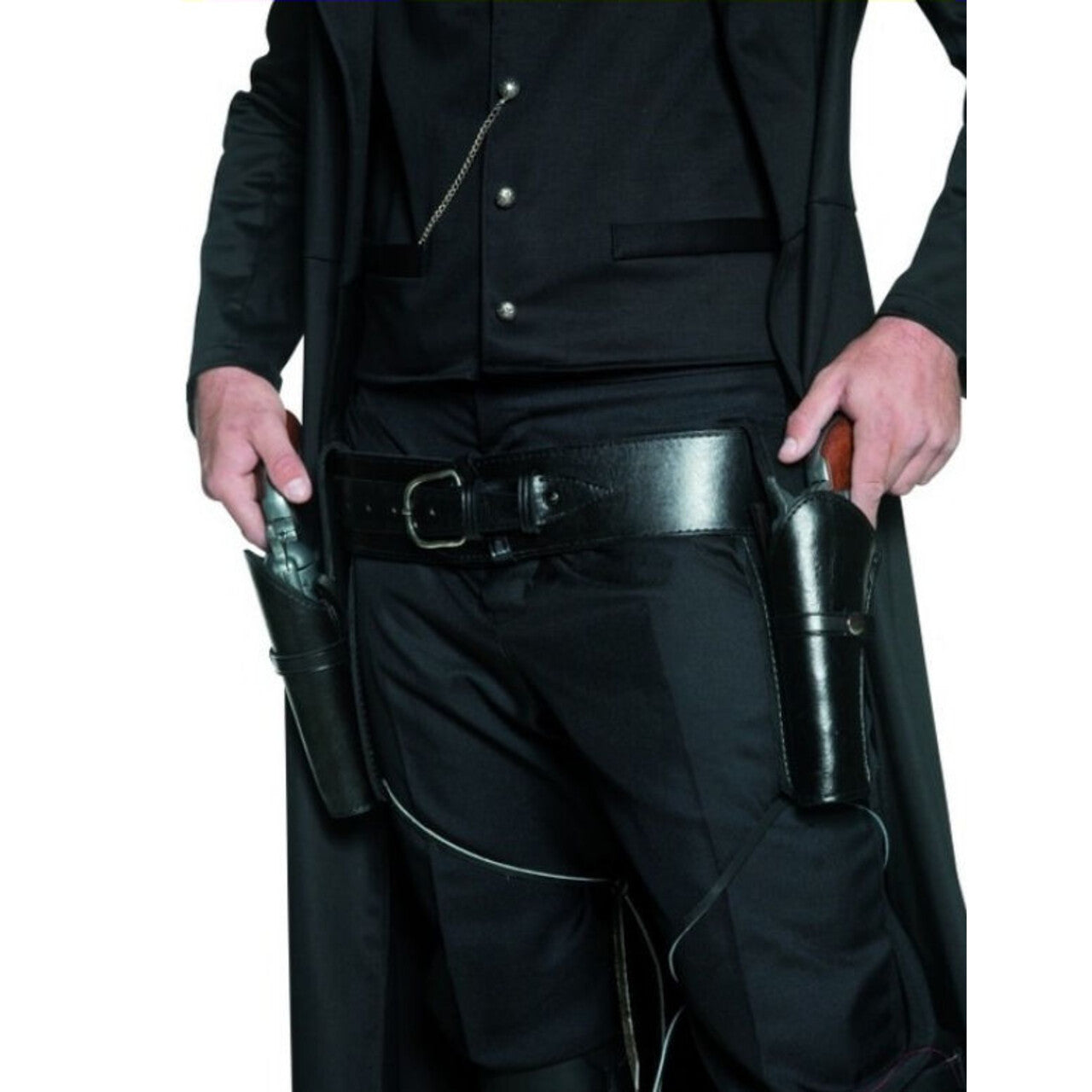 Op deze afbeelding zie je een Accessoires, van het merk Smiffy's. Western Riem Met Dubbele Holster Zwart Volwassen