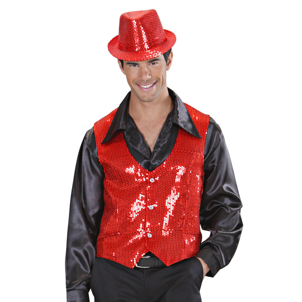 Op deze afbeelding zie je een Accessoires, van het merk Widmann. Disco Deukhoed Pailletten Rood