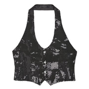 Op deze afbeelding zie je een Kostuums, van het merk Widmann. Dames Pailletten Vest Zwart Vrouw