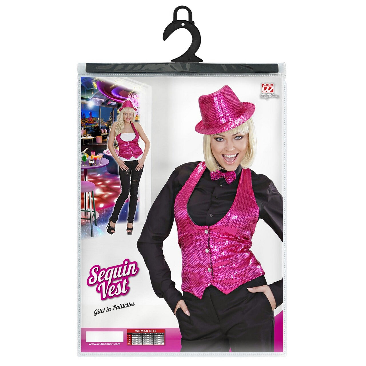 Op deze afbeelding zie je een Kostuums, van het merk Widmann. Dames Pailletten Vest Roze Vrouw