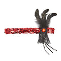 Stirnband Pailletten Rot Mit Federn Und Perlen