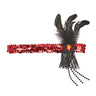 Stirnband Pailletten Rot Mit Federn Und Perlen