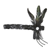 Op deze afbeelding zie je een Accessoires, van het merk Widmann. Hoofdband Pailletten Zwart Met Veren En Parels