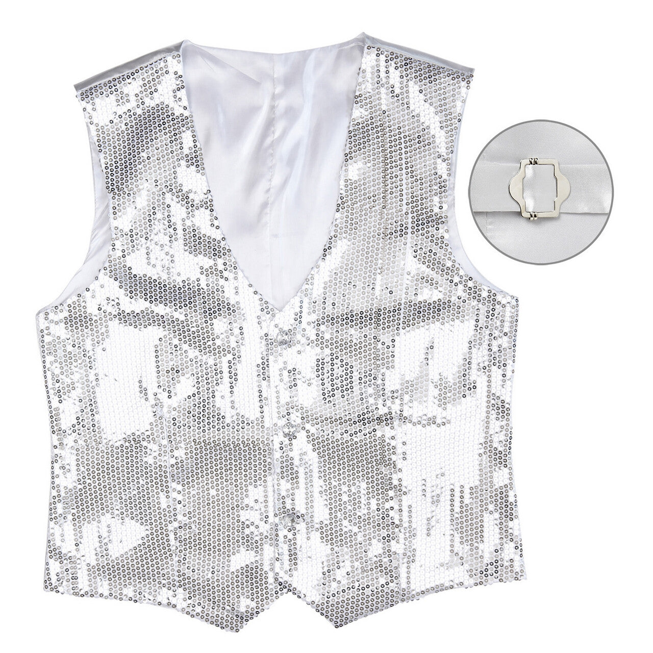 Op deze afbeelding zie je een Kostuums, van het merk Widmann. Showmaster Pailletten Vest Zilver Man