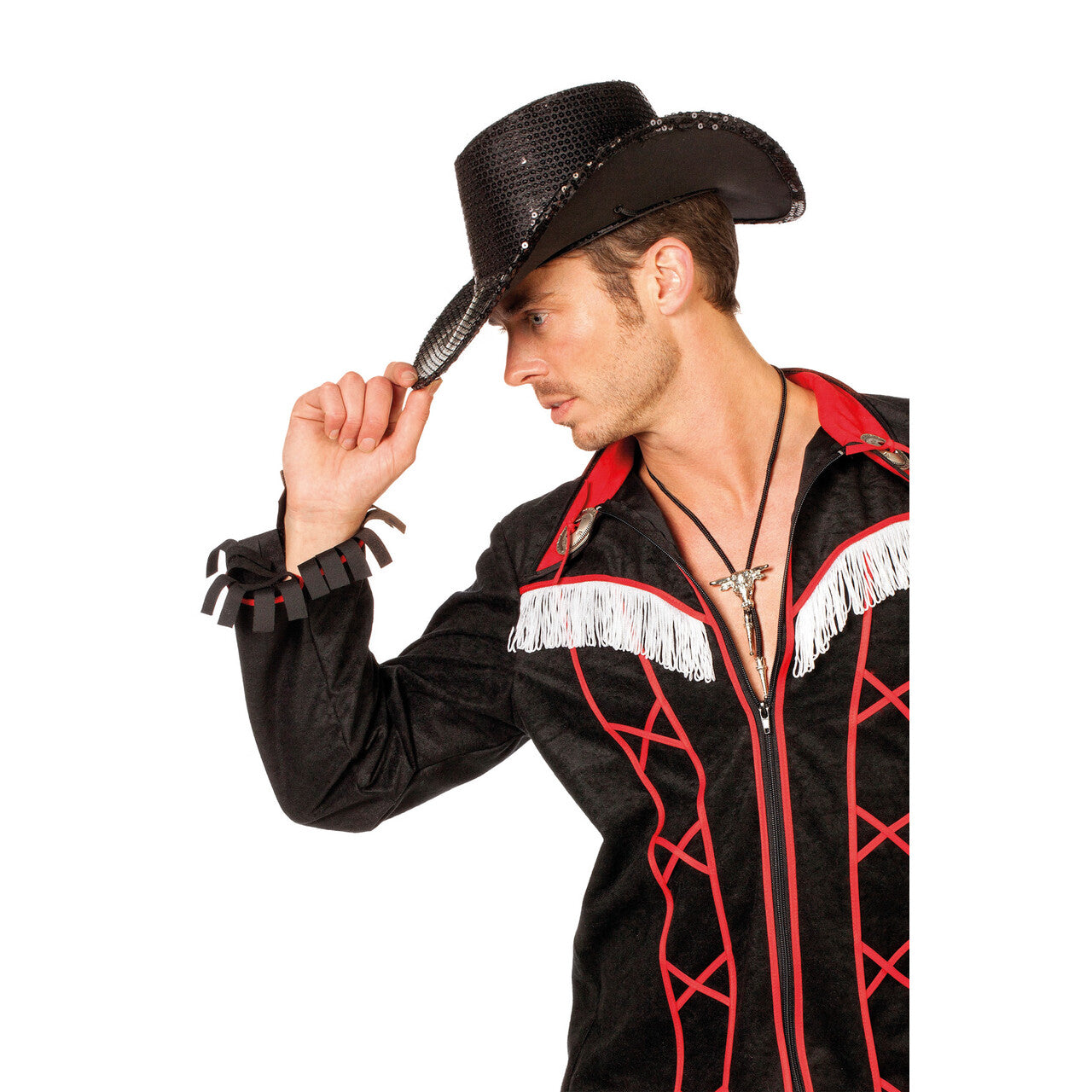 Op deze afbeelding zie je een Accessoires, van het merk Wilbers. Cowboyhoed Full Glamour Zwart Met Pailletten