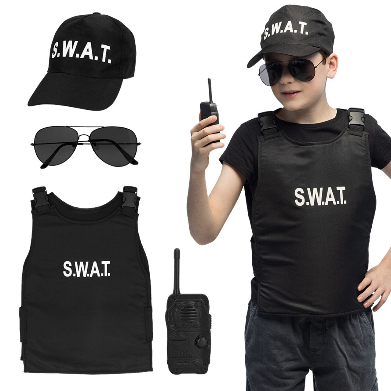 Op deze afbeelding zie je een Kostuums, van het merk Boland. Mini S.w.a.t Agent Set Kind Kostuum
