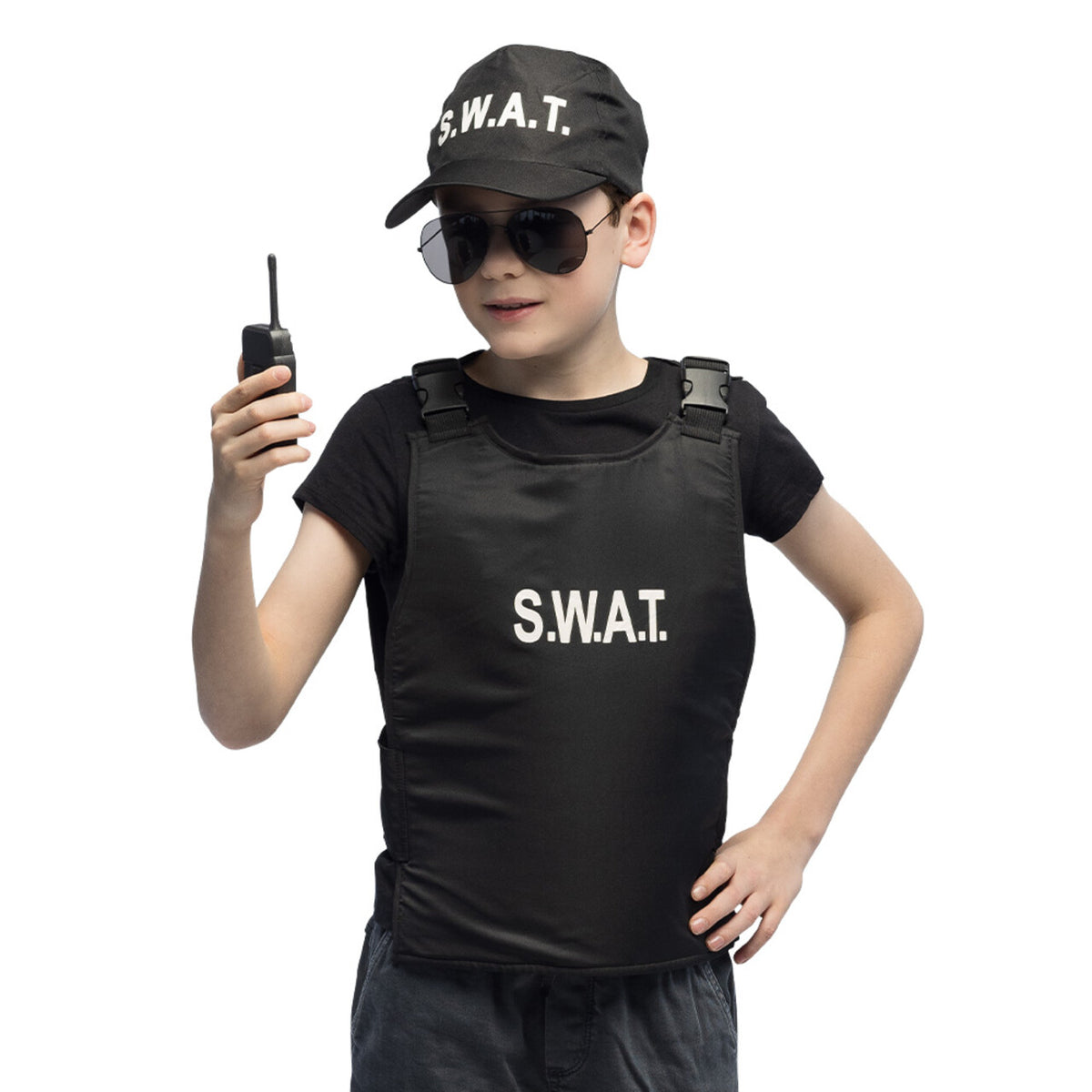 Op deze afbeelding zie je een Kostuums, van het merk Boland. Mini S.w.a.t Agent Set Kind Kostuum