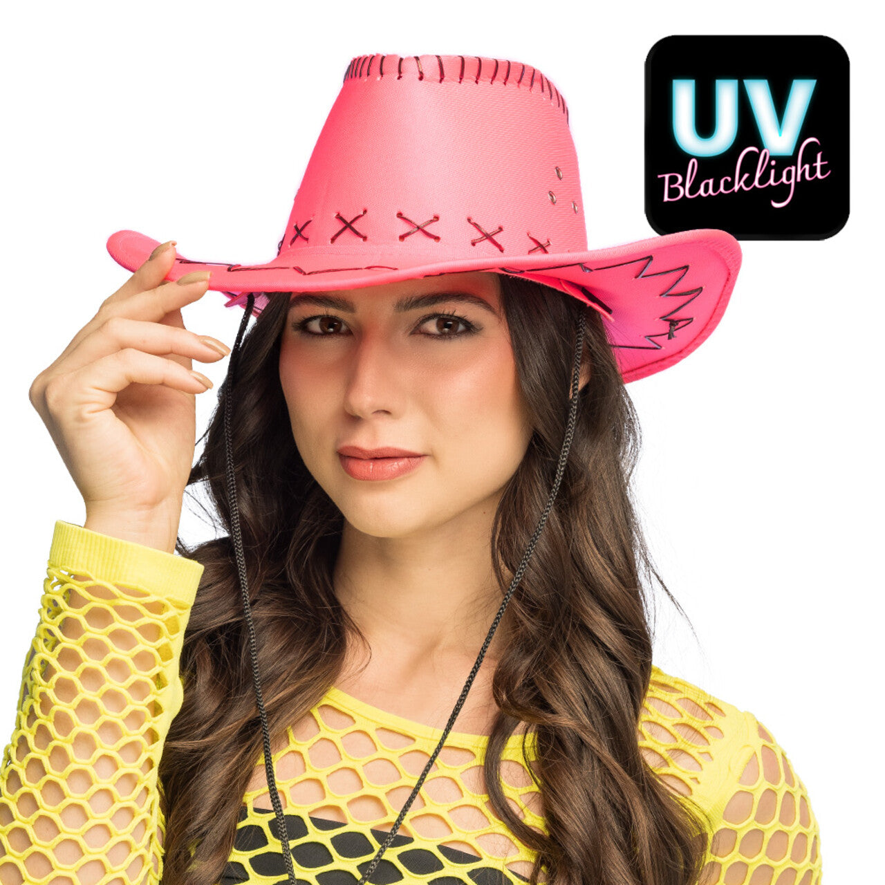 Op deze afbeelding zie je een Accessoires, van het merk Boland. Glowboy Cowboyhoed Neonroze Uv