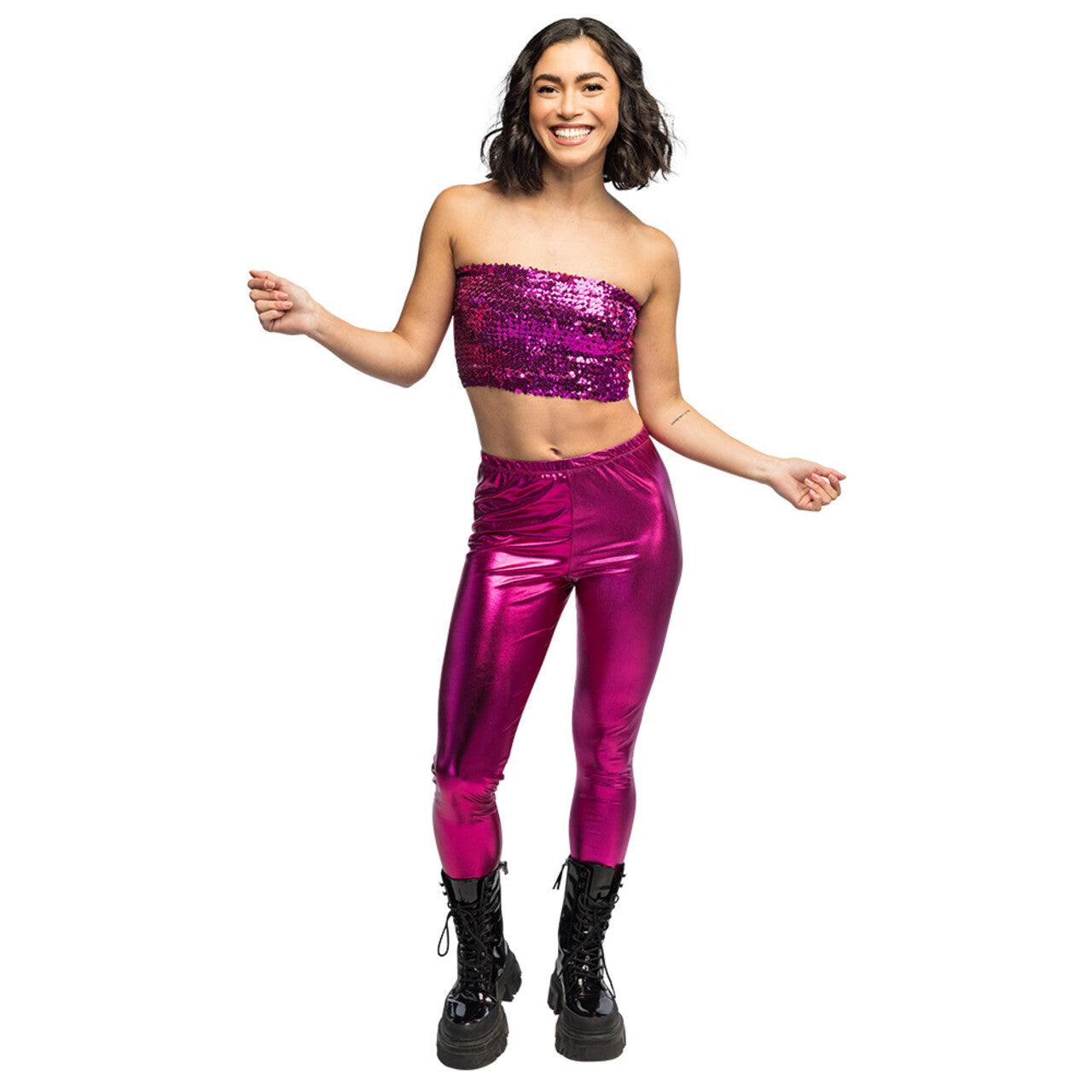 Op deze afbeelding zie je een Kostuums, van het merk Boland. Legging Metallic Fuchsia Vrouw