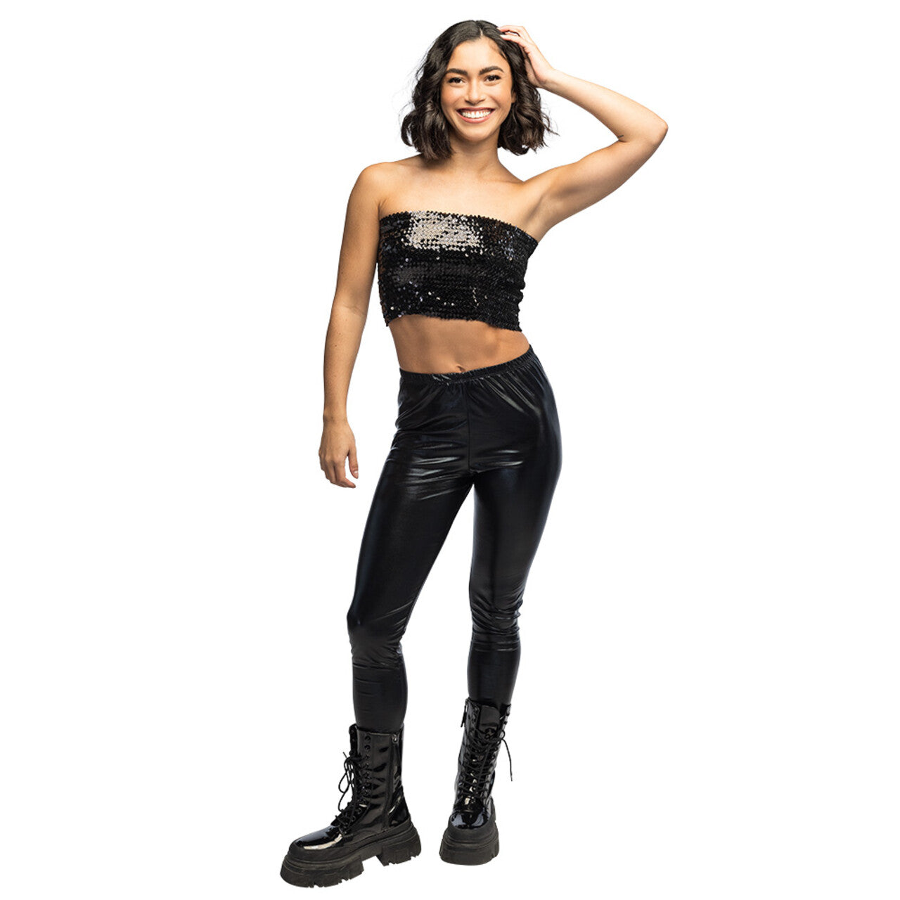 Op deze afbeelding zie je een Kostuums, van het merk Boland. Legging Metallic Biker Zwart Vrouw